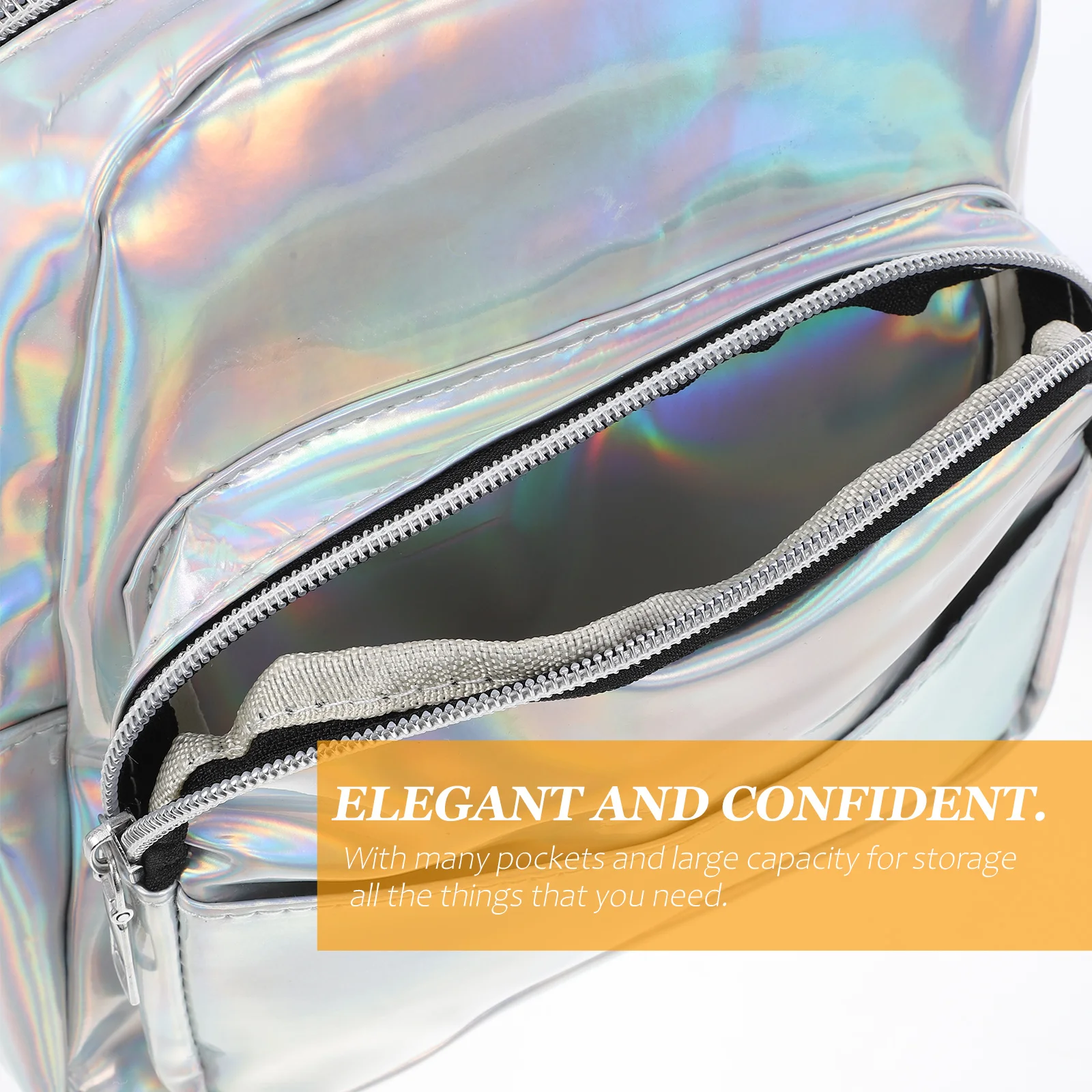 

Glossy Laser Backpack Silver Unicorn Design Fashion Casual Bookbag Large Capacity Storage Smooth Zipper Travel Outdoor