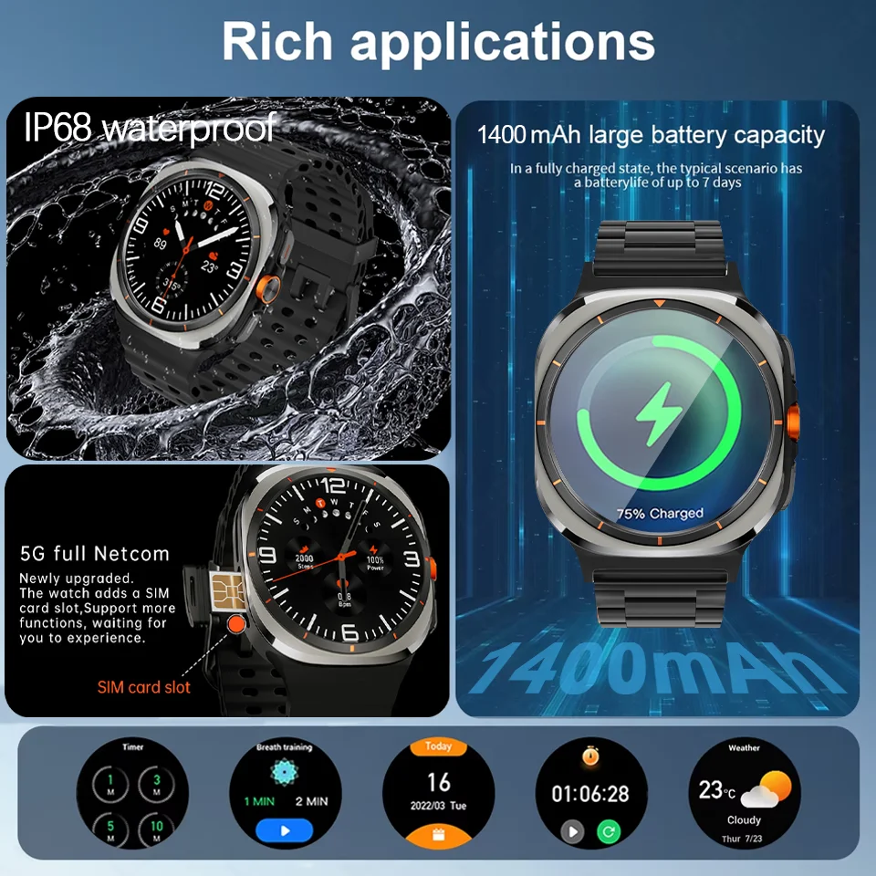 5G Full Netcom Android 9.0 4G ساعة ذكية 466*466 Amoled 1.6 بوصة شاشة عرض GPS WIFI HD مكالمة فيديو 5MP كاميرا Smartwatch 2025