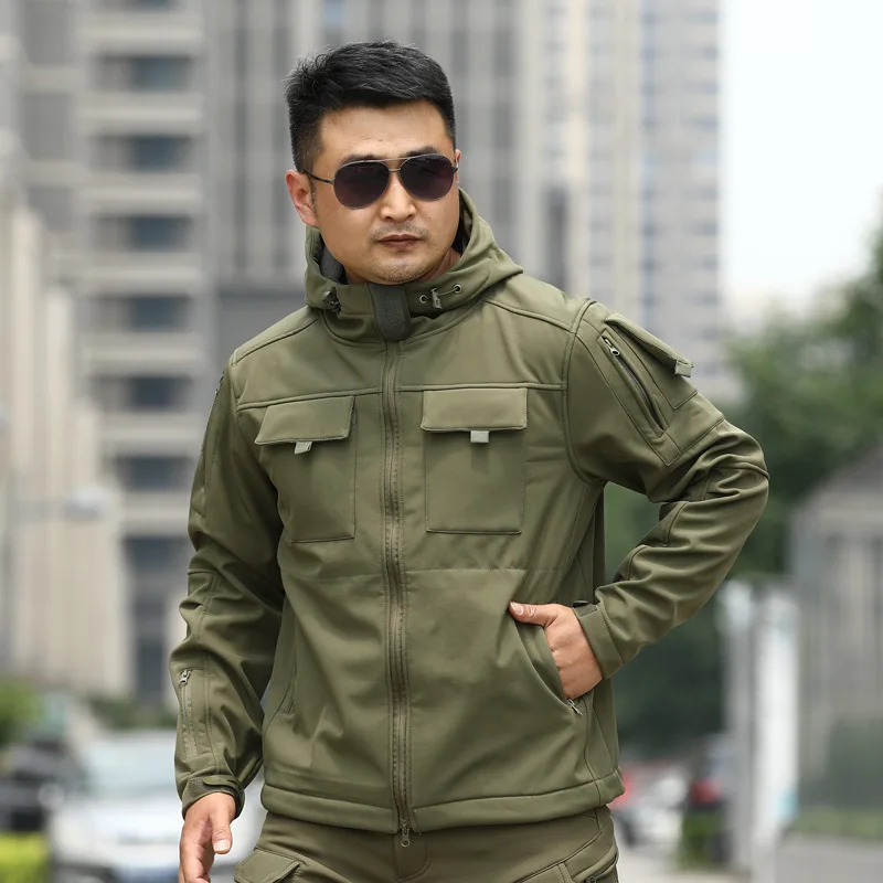 Men's Winter Thick Windproof Breathable Trendy Camouflage Suit Outdoor Sports and Leisure Cold Proof and Warm Jacket with Hat