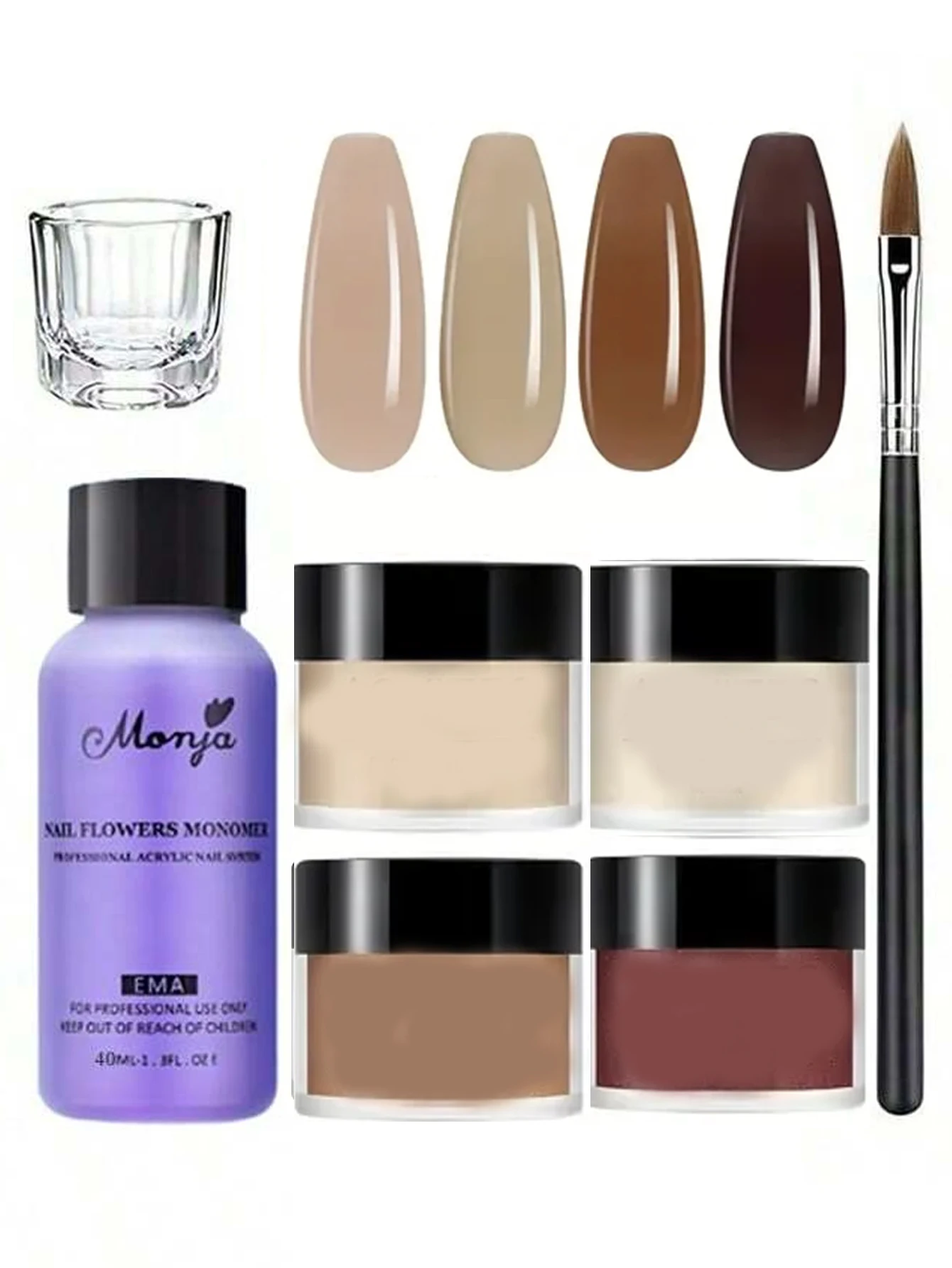 7개 네일 아크릴 파우더 세트, 크리스탈 아크릴 액체 네일 아트 키트, 네일 브러쉬 - 초보자를 위한 매니큐어 도구 세트