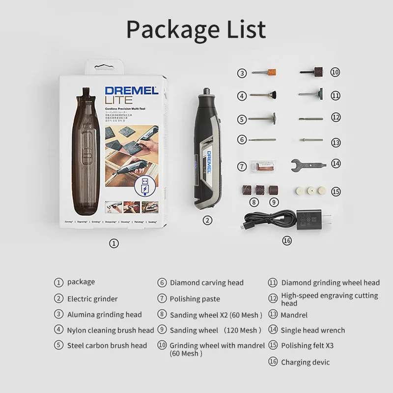 Dremel Lite 7760 N/15 4V Cordless Grinder Rotary Tool Kit USB Charging Variable Speed Wireless Power Tool for For Craft DIY