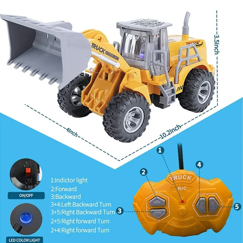 3 IN 1 Rc Car Toys Truck 1:40 Wheel Shovel Loader 6CH 4WD Metal Remote Control Bulldozer Construction Vehicles Boys Toy Gifts