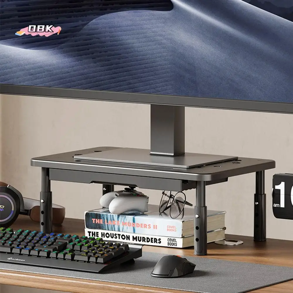 

3 Height Adjustable Computer Monitor Riser Steel Construction Airflow Vents Adjustable Laptop Stand Space Saving with Drawer