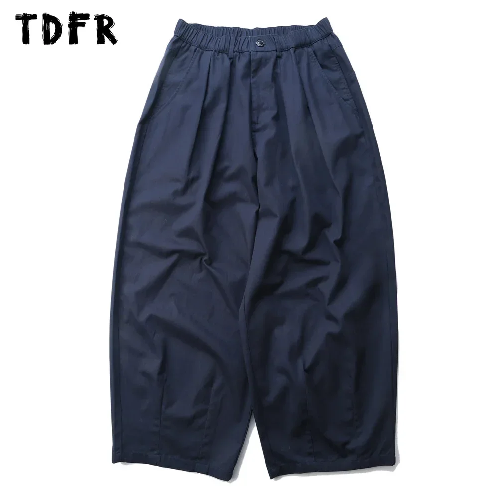 Solid Color Wide Leg Cargo Pants Mens Baggy Spliced Streetwear Elastic Waist Casual Loose Trousers Men