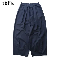 Solid Color Wide Leg Cargo Pants Mens Baggy Spliced Streetwear Elastic Waist Casual Loose Trousers Men