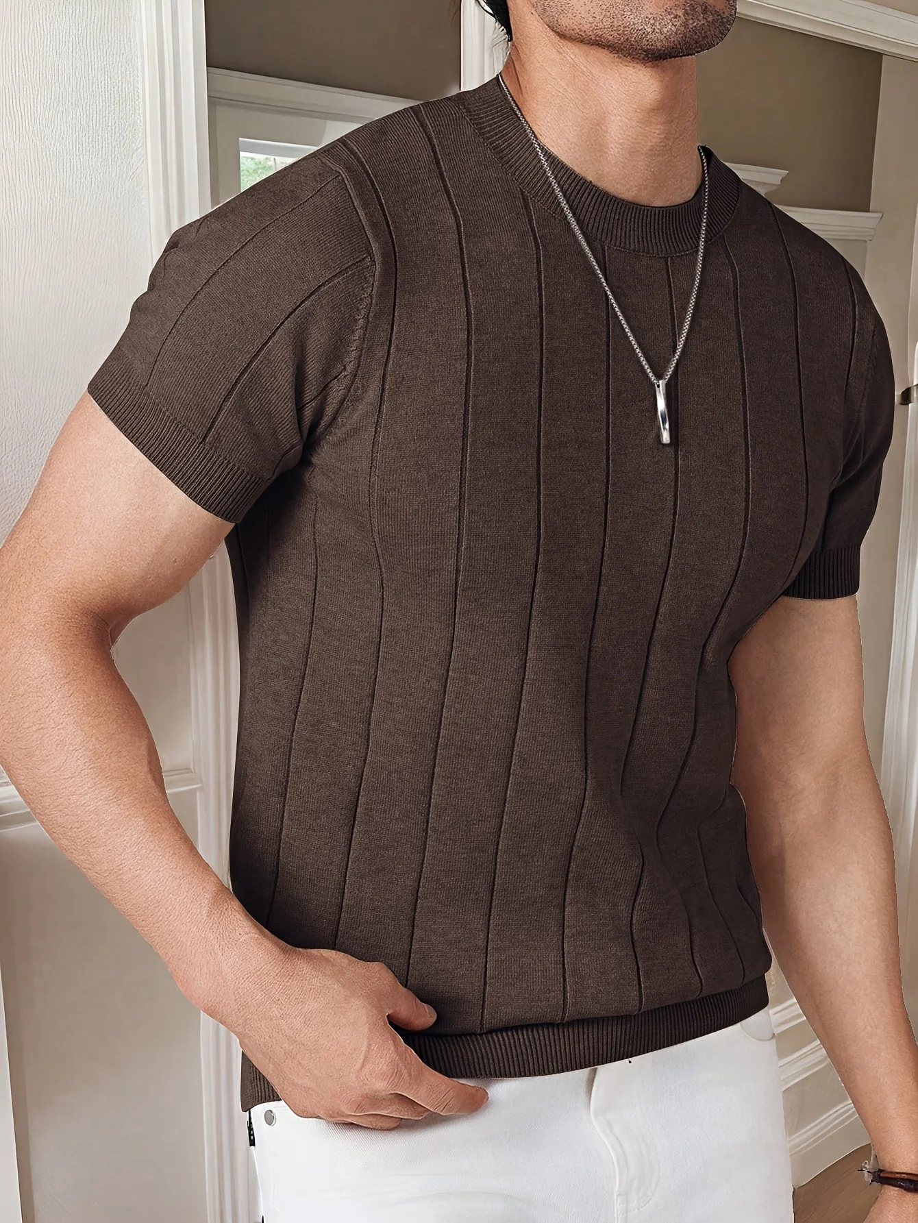 Summer Men Slim-fit Knitted T Shirt O Neck Solid Color Short Sleeve Casual Business Tees Trendy All-match Breathable Tops S-2XL