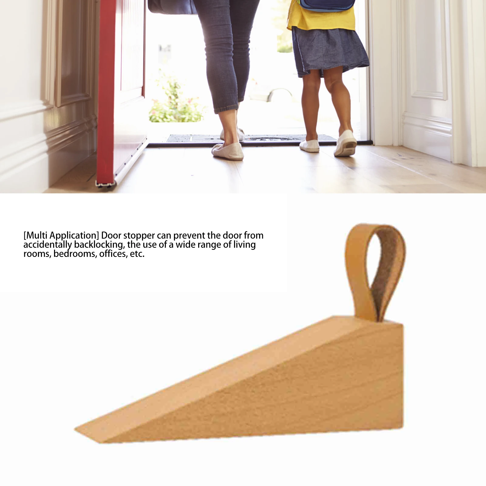 Floor Door Buffer Wooden Door Stopper Prevent Slip Shock Absorbing Quiet Beech Wood Floor Door Stop with Band for Bedroom