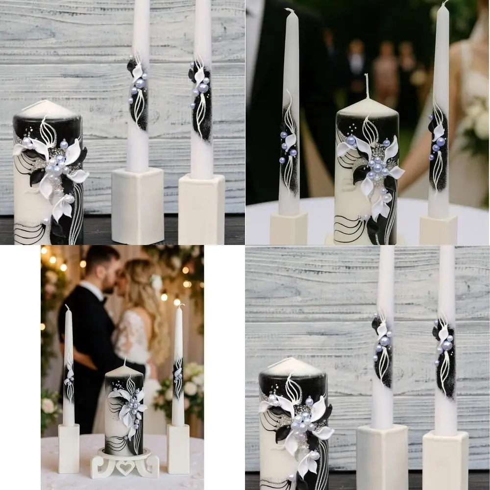 

Unity Candle Set - Wedding Ceremony & Reception – 6” Pillar & Two 10” Taper Candles – Long Burning Unity Candles for Marriage Ri