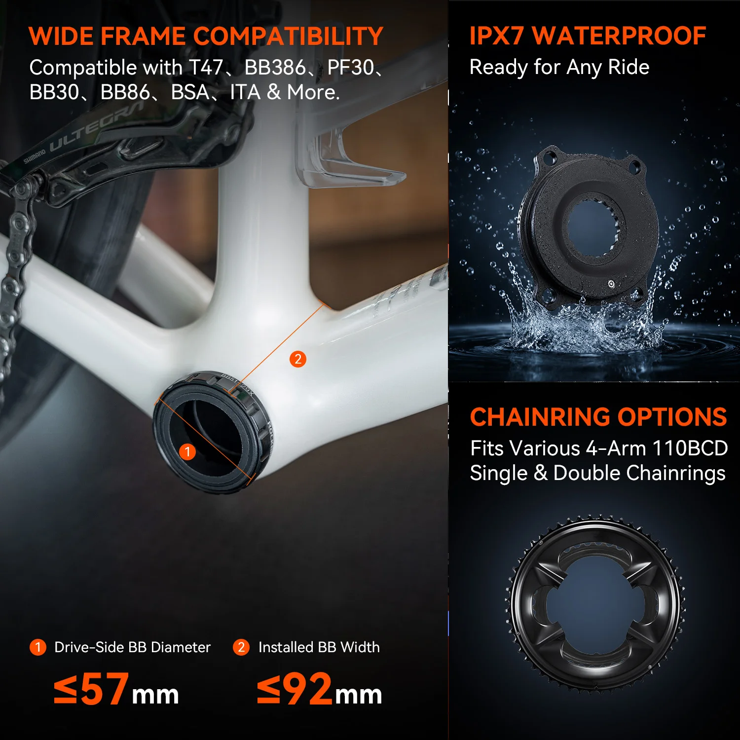 ROCKBORS Bike Spider Power Meter Set Lightweight IPX7 Waterproof For Easton 110 BCD 4-bolt Dual Band ANT+ Bluetooth Power Meter