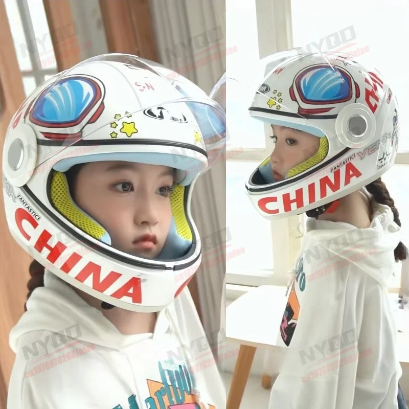 

Children's Motorcycle Helmets Boys and Girls' Safety Protection All Season Warmth Cartoon Cute Full Face Helmets
