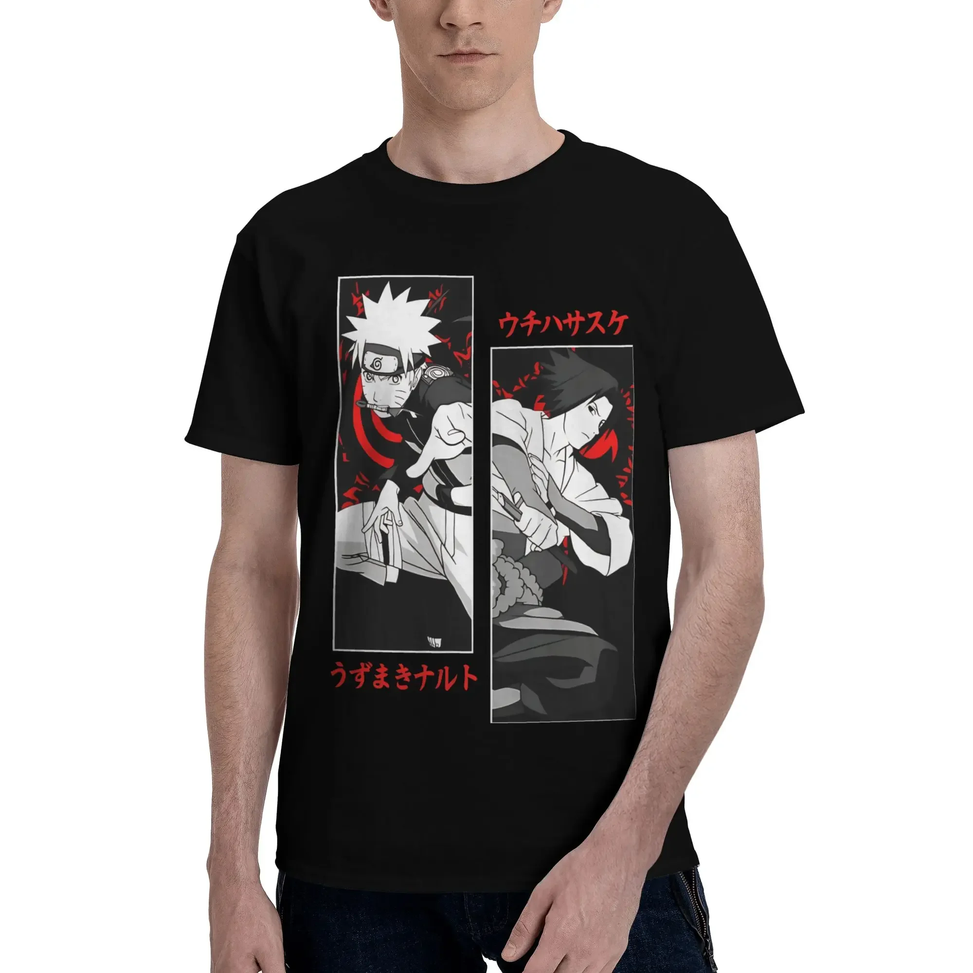 Anime Naruto Sasuke Men's T-Shirt Clothes  Hipster Tee Shirt Short Sleeve fugees Pure Cotton