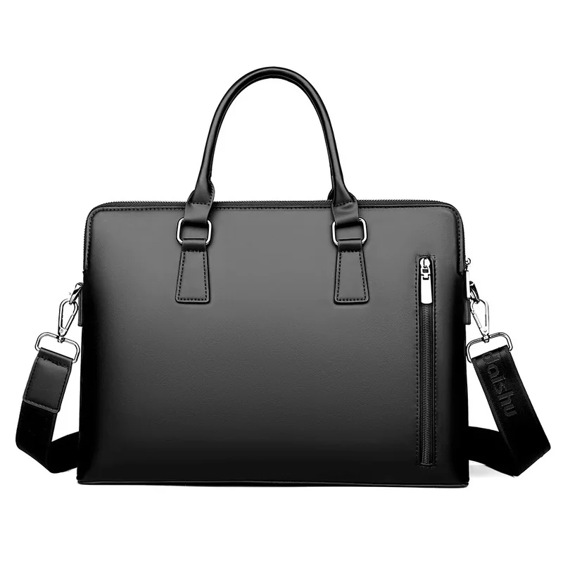 PU Leather Men's Briefcase Black Business Handbag Large Capacity Laptop Bag 2-in-1 Crossbody Shoulder Bag for Work Travel New