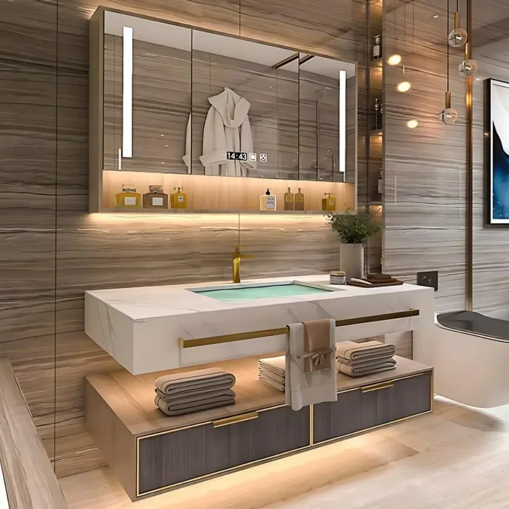 Bathroom Vanity with Sink - Floating Bathroom Vanity Includes Modern Metal Luxury Style,Wall Mouted Cabinet with Towel Hanging