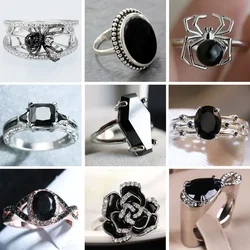 Fashion Simple Black Crystal Zirconia Rings for Women 2023 New Elegant Engagement Party Vintage Jewelry Accessories Gift