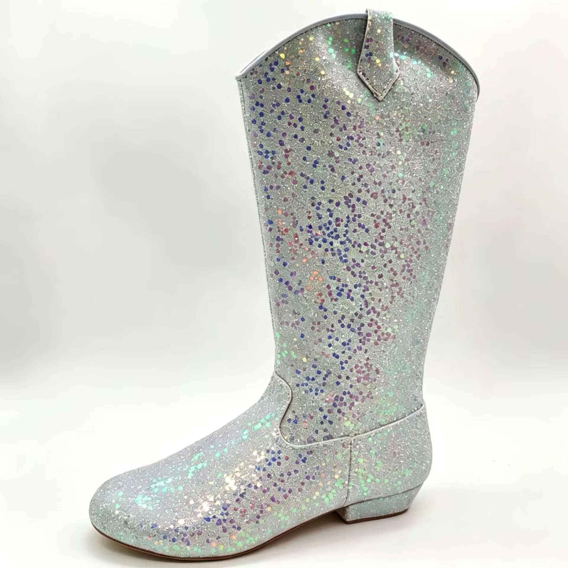 Custom Woman's Bling Dance Boots Side Zipper,Low Heel Shiny Shoes Boots,Professional Latin Salsa Jazz Stage Party Dancing Shoes