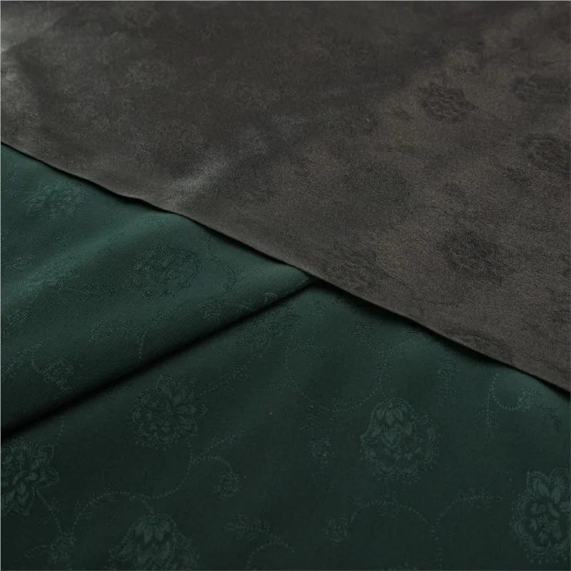 

Dark green heavy crepe old material ramie silk jacquard satin fabric intangible cultural heritage Xiangyunsha designer