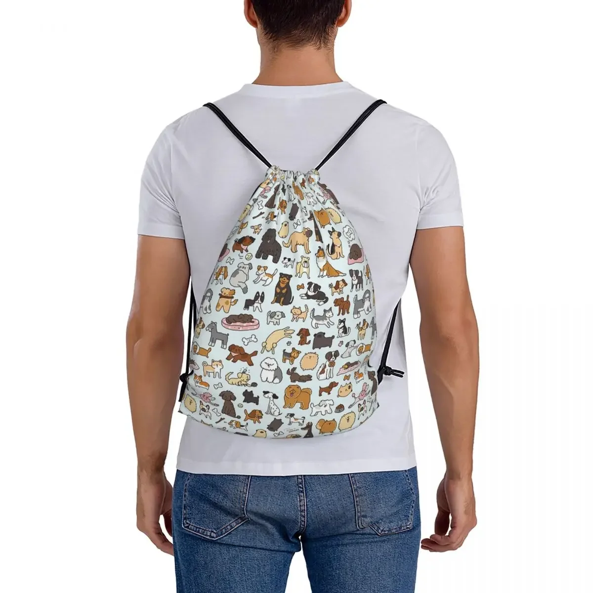 Doggy Doodle mochilas multifunción portátiles con cordón, paquete de cordón, bolsa de almacenamiento de bolsillo, bolsa de libros para la escuela de viajes