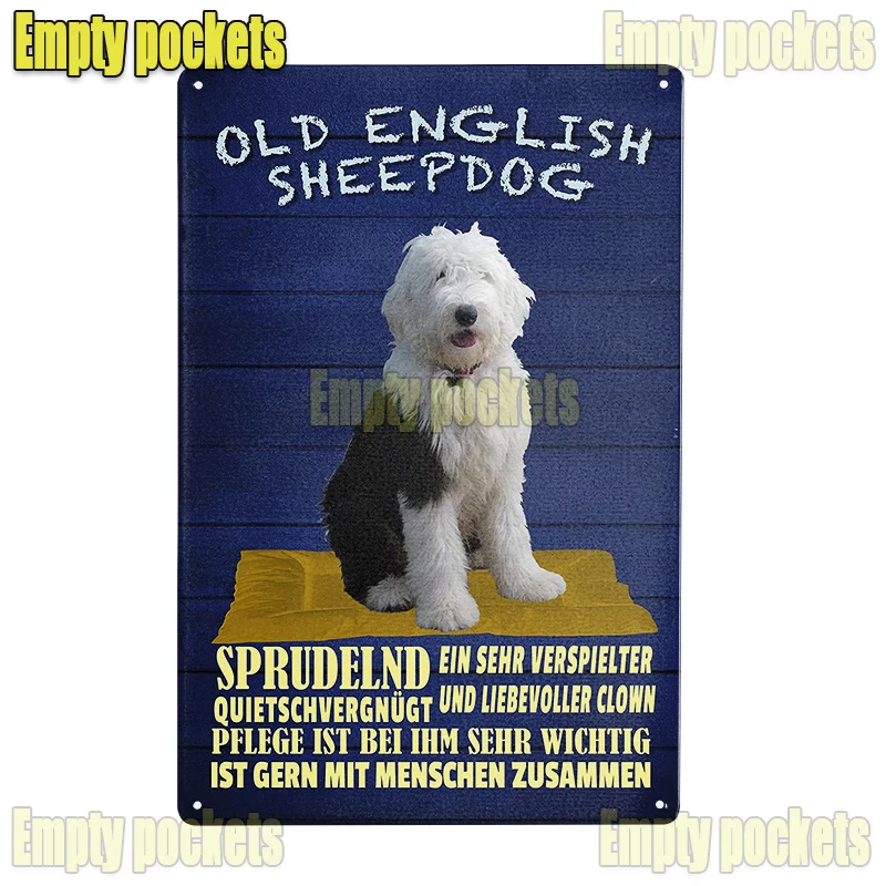 Old English Sheepdog Dog Personality Metal Wall Sign Retro Wall Home Bar Pub Vintage Cafe farmhouse Decor kithchen