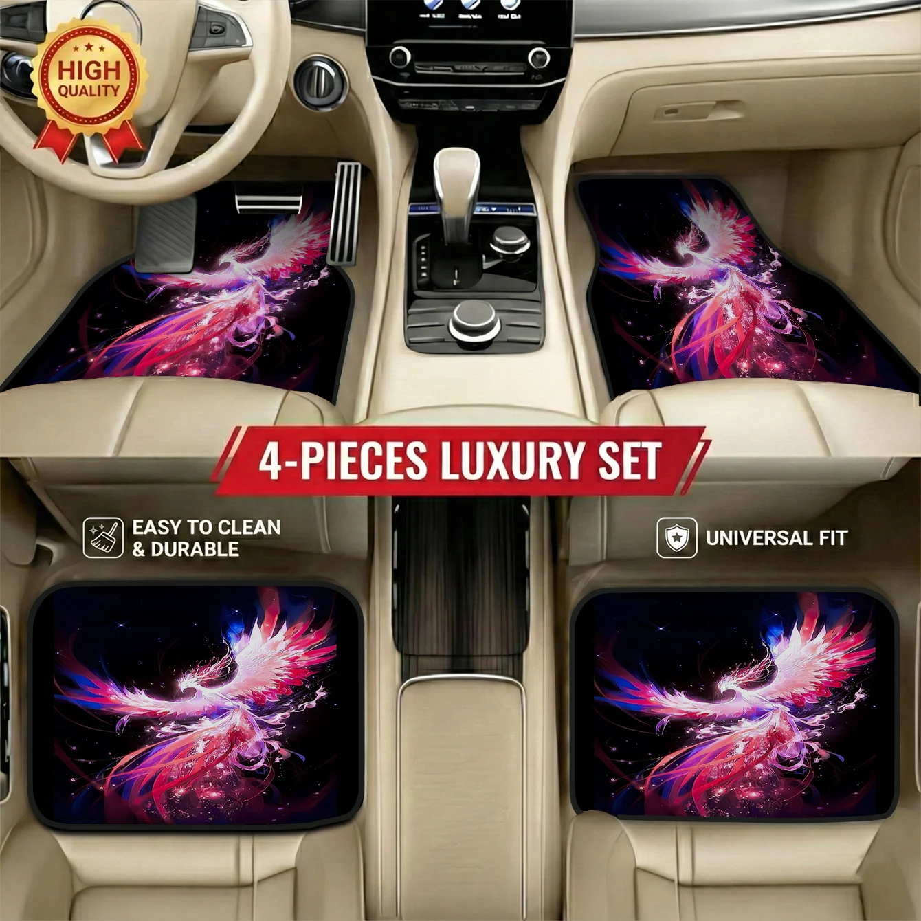 4pcs Personalised Car Mats In Phoenix Style, Unique Interior Look, Universal Fit, Great Gift For Car Enthusiasts