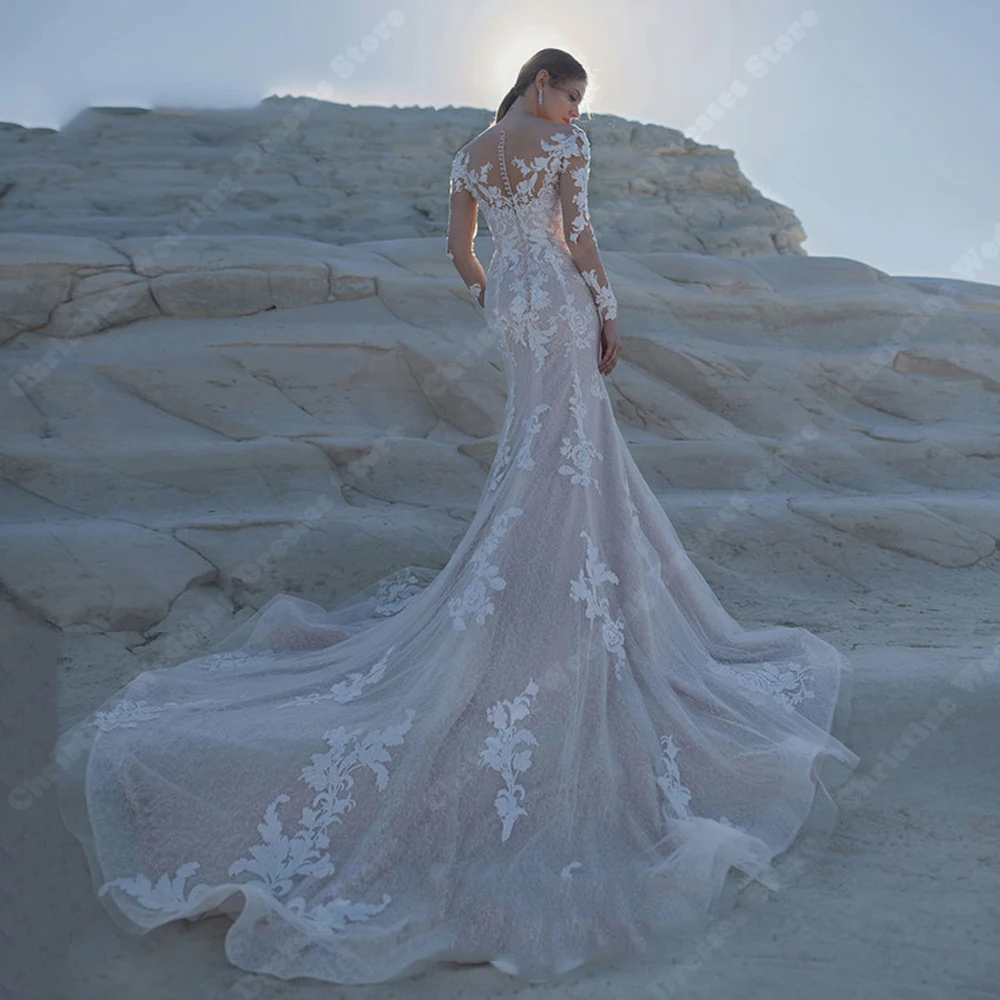 Affascinante sirena donna abiti da sposa pizzo Applique Tulle abiti da sposa Sweetheart profondo scollo a v Beach Banquet Vestidos De Novia