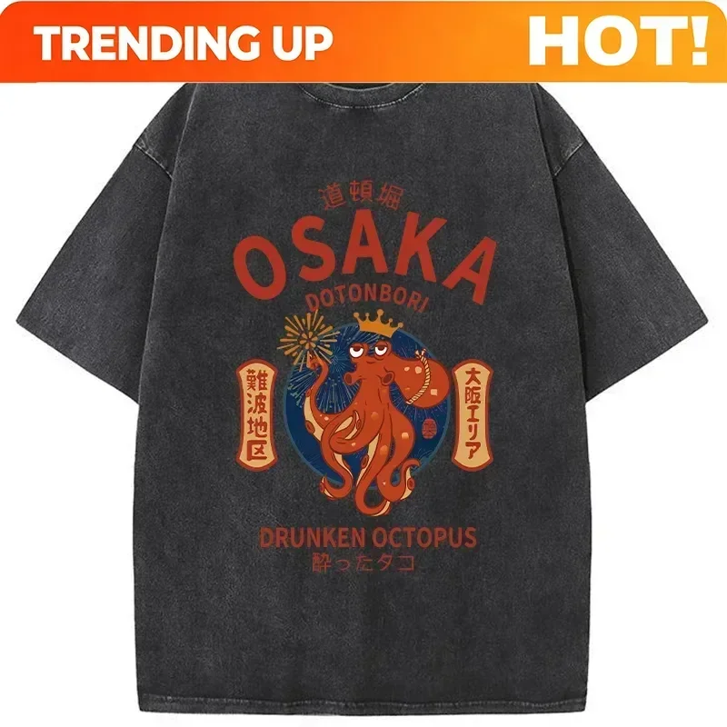 Customization Short Sleeved Round Neck Y2k Tshirt Men Clothing New In Top & Tees Mens T-Shirt Osaka Dotonbori Drunken Octopus Gr