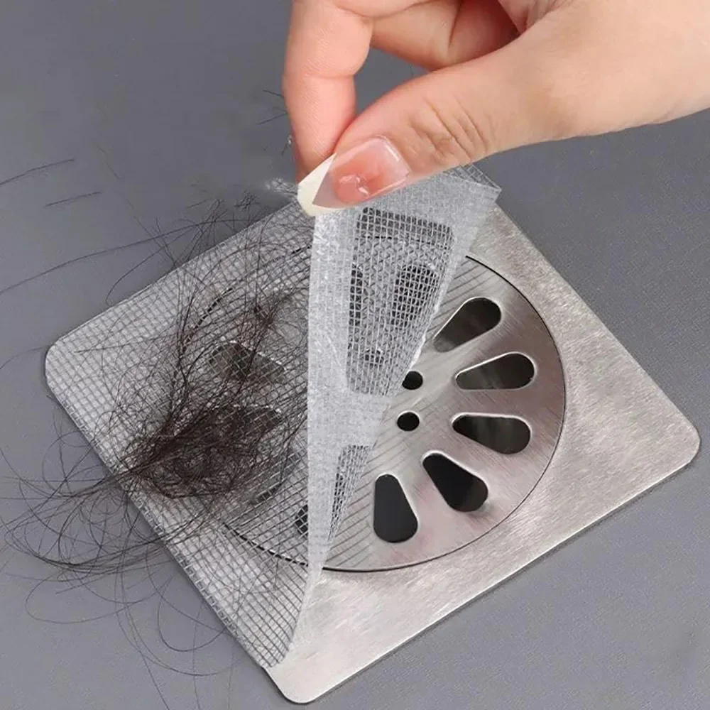 50 Uds. Desagüe de ducha desechable, cubiertas de drenaje de ducha de malla, colador de fregadero de suelo, tapón de pelo para baño y cocina