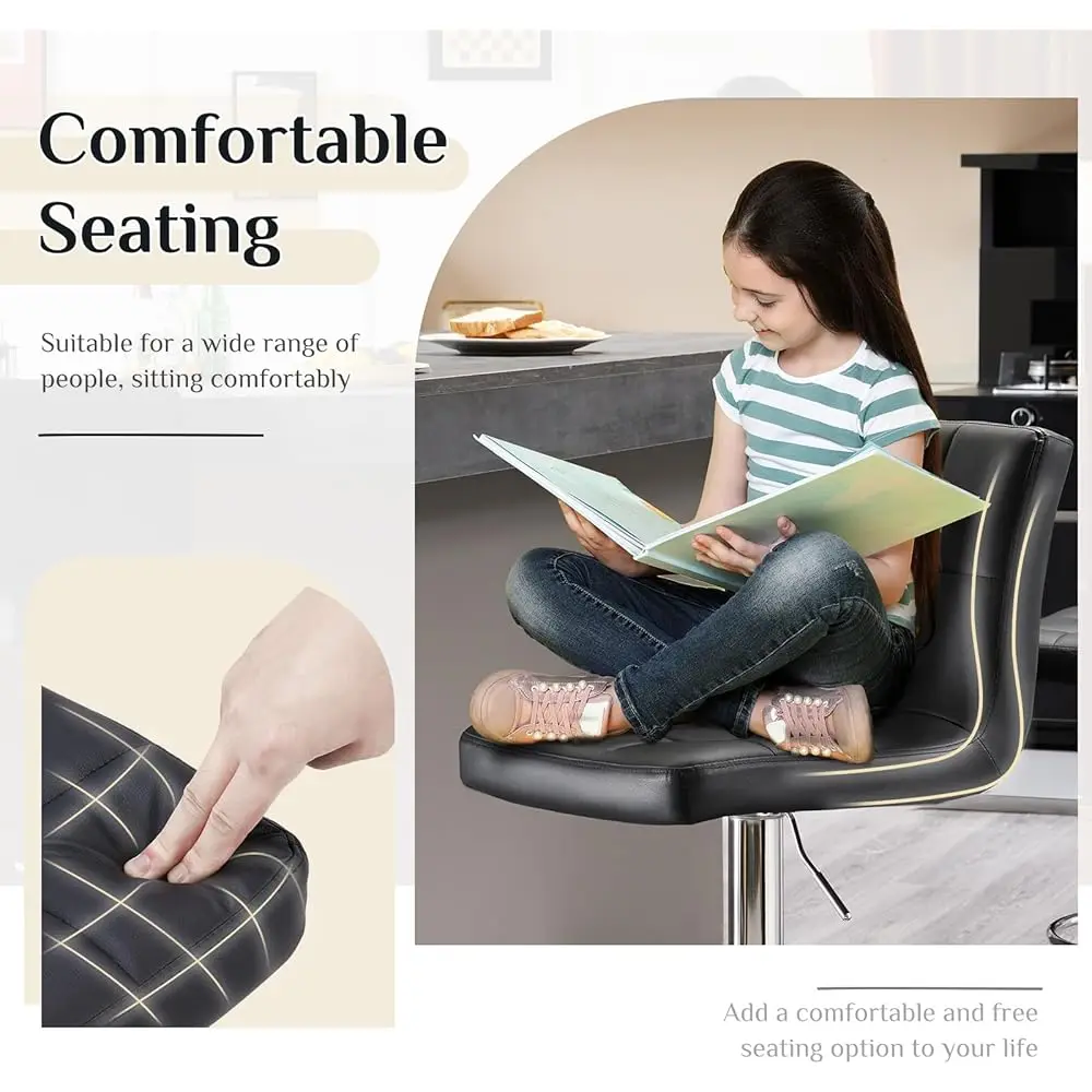 Bar Stools Set Of 4, 24 H Counter Height Bar Stools, Upholstered Modern Kitchen Barstools With Metal Base, Pu Leather Stools