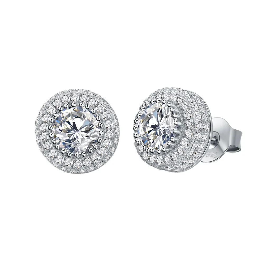 New Models Circular Stereoscopic Micro Inlaid High Carbon Diamond Earrings for Women Small and Fashionable Versatile