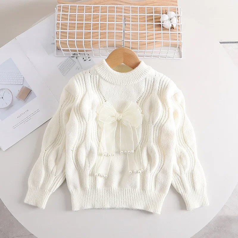 Children's Sweaters Foreign Style Jumper with Bow Twist Winter Clothes for Girls Knitted Sweater Children Clothes Boys