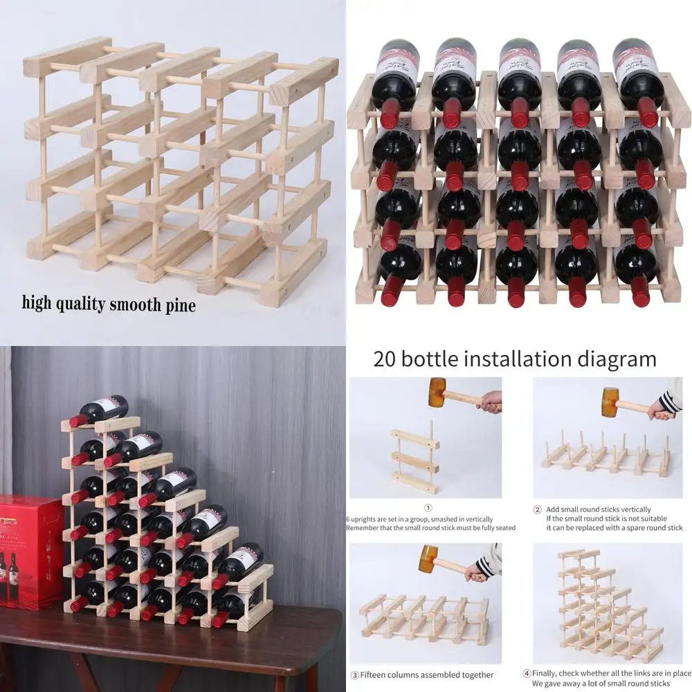 

Stackable Wooden Floor Wine Rack for 20 Bottles, Countertop Storage Cabinet