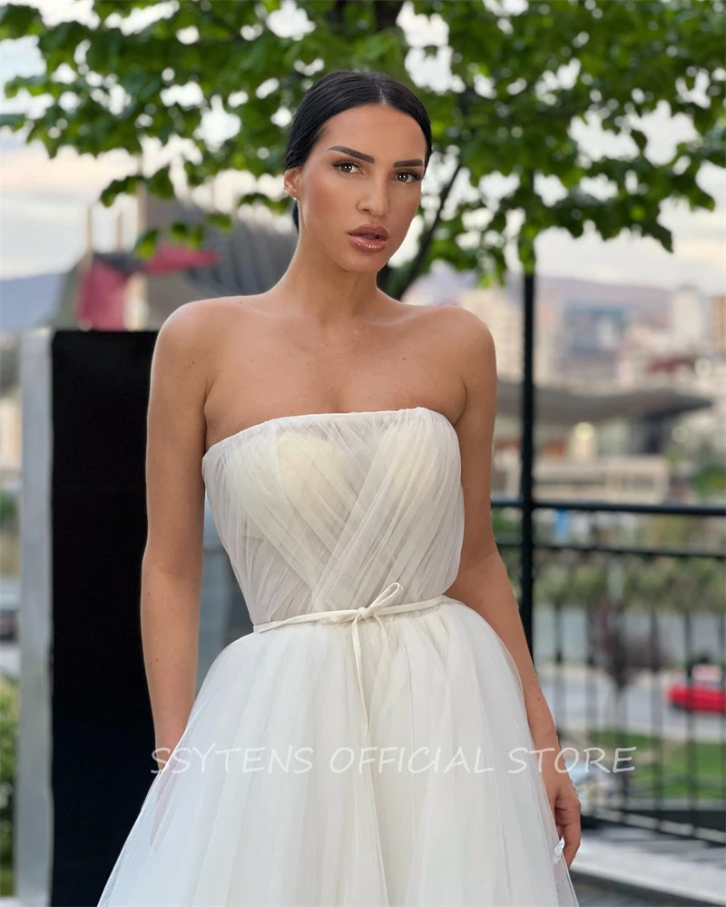 Vestidos de novia de tul sin tirantes para mujer, vestidos de novia informales hechos a medida, vestido de noche de playa para boda, más vendido