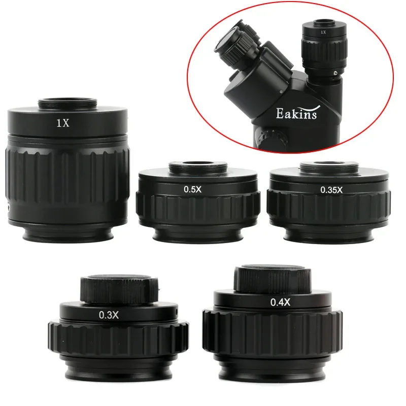 

1X 0.35X 0.5X 0.4X 0.3X Magnification Trinocular Stereo Microscope 25mm C-Mount Adapter Objective Lens Port Electronics Camera