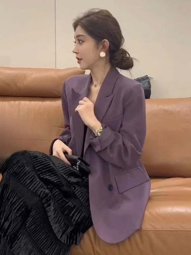 Viral Elegant Purple Oversized Blazer Women 2026 Fall New Arrival