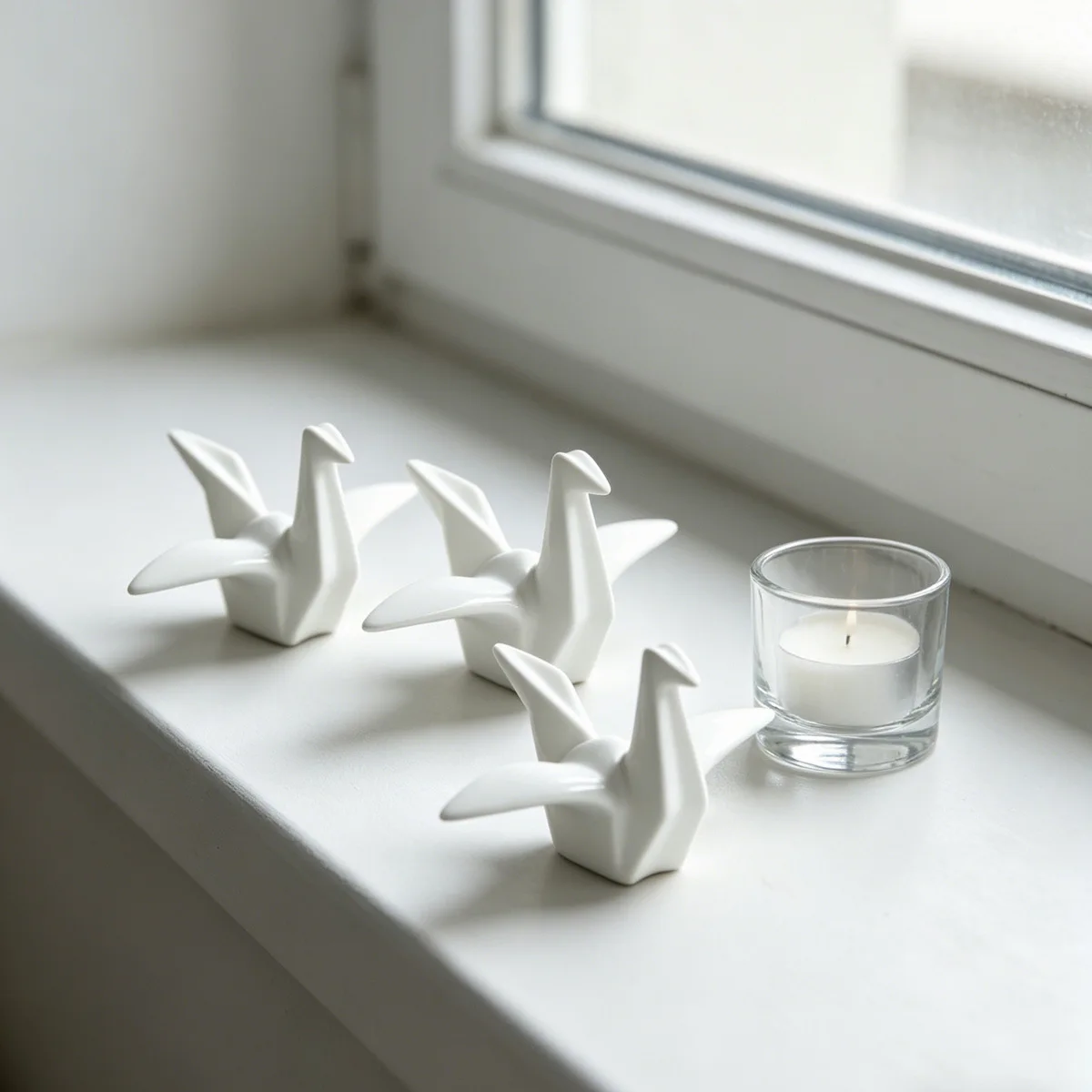 Ceramic Origami Crane Figurine Modern Bird Statue Home Decor Porcelain Crane Ornament for Living Room Bedroom Office Desktop