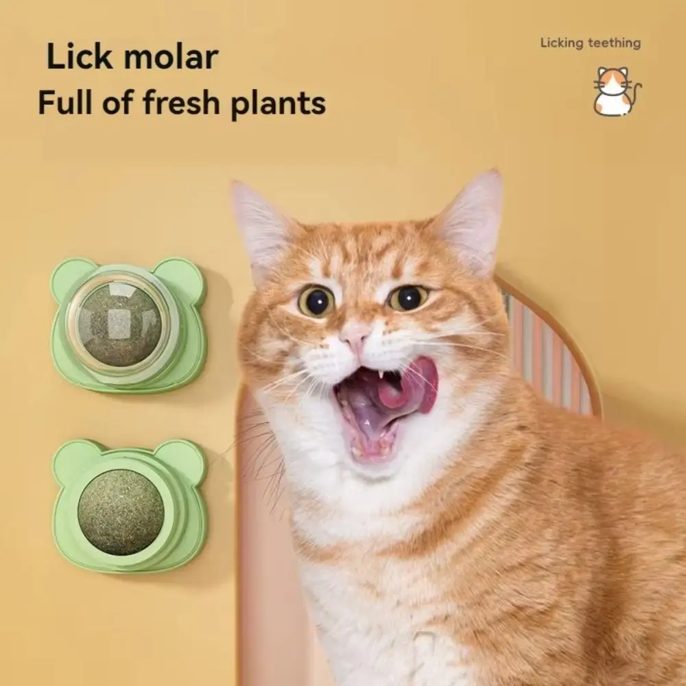 2024 Rotatable Catnip Natural Healthy Cat Wall Stick-on Promote Digestion Sugar Licking Cat Ball Toy