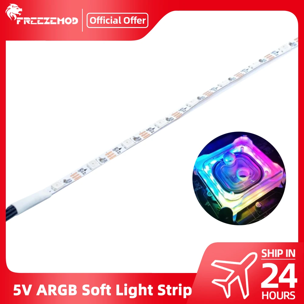 FREEZEMOD 50cm Soft RGB Light Strip 4mm Side-Emitting ARGB 100cm LED Strip, 5V Addressable for PC Water Cooling Case, Rainbow