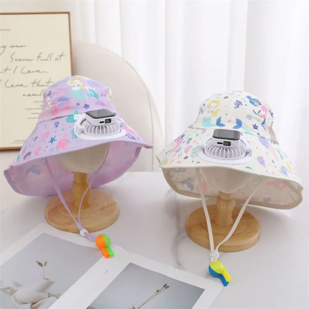 

New Wide Brim Children Solar Fan Hat USB Charging Breathable Bucket Hat Anti-UV with Cooling Fan Sunshade Hat Summer