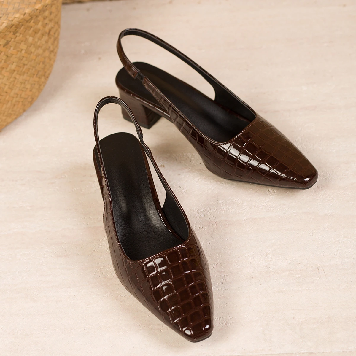Designer Damen Spitze Zehen Pumps Mid Chunky Heels Slingback Sandalen Schuhe Vintage Frau Dame Weibliche Sandalen Hausschuhe Schuhe – Detail 6