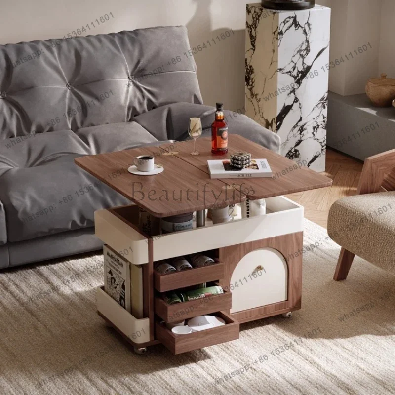 luxury modern Italian minimalist trolley living room household small dining table movable lifting folding rotating coffee table