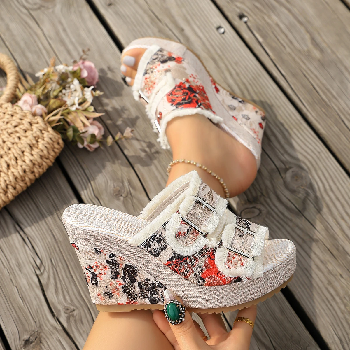 

Summer New Style Ethnic Style Waterproof Platform High Heel Fashion Wedge Thick Sole Slip-On Sandals