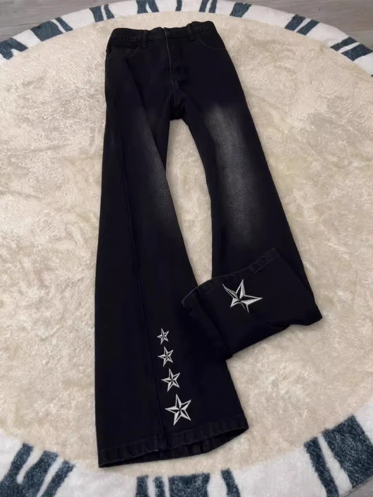 

Мужские джинсы с вышивкой Waed adient Star, прямые брюки-клеш, американская атмосфера, осенне-зимний дизайн, молния со средней талией