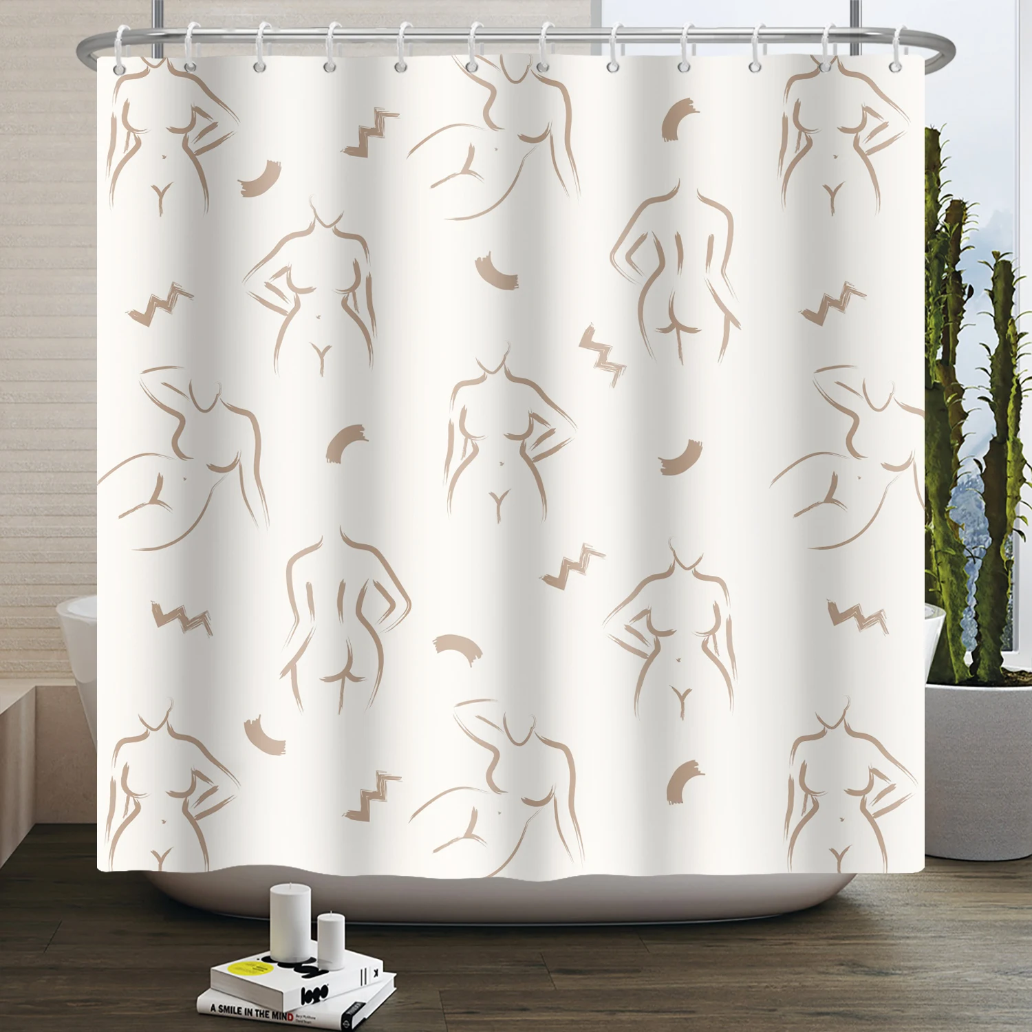 Simple Line Beauty Women Body Shower Curtain Abstract Nordic Minimalism Art Bathroom Curtain Waterproof Bathing Screen cortina