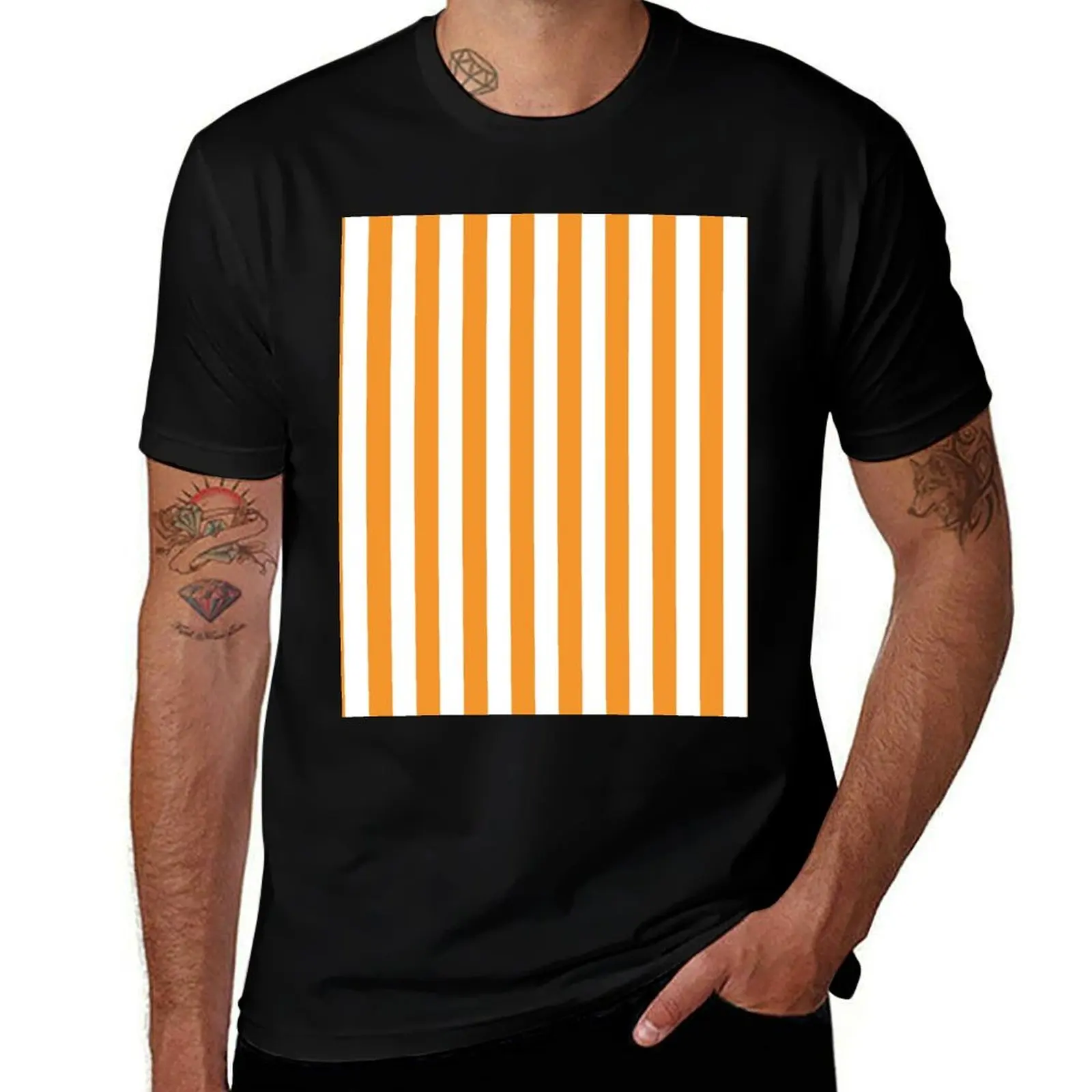 

Small ORANGE and WHITE Vertical STRIPES T-Shirt man clothes cotton graphic tees man t shirt Man t-shirt tshirts for men