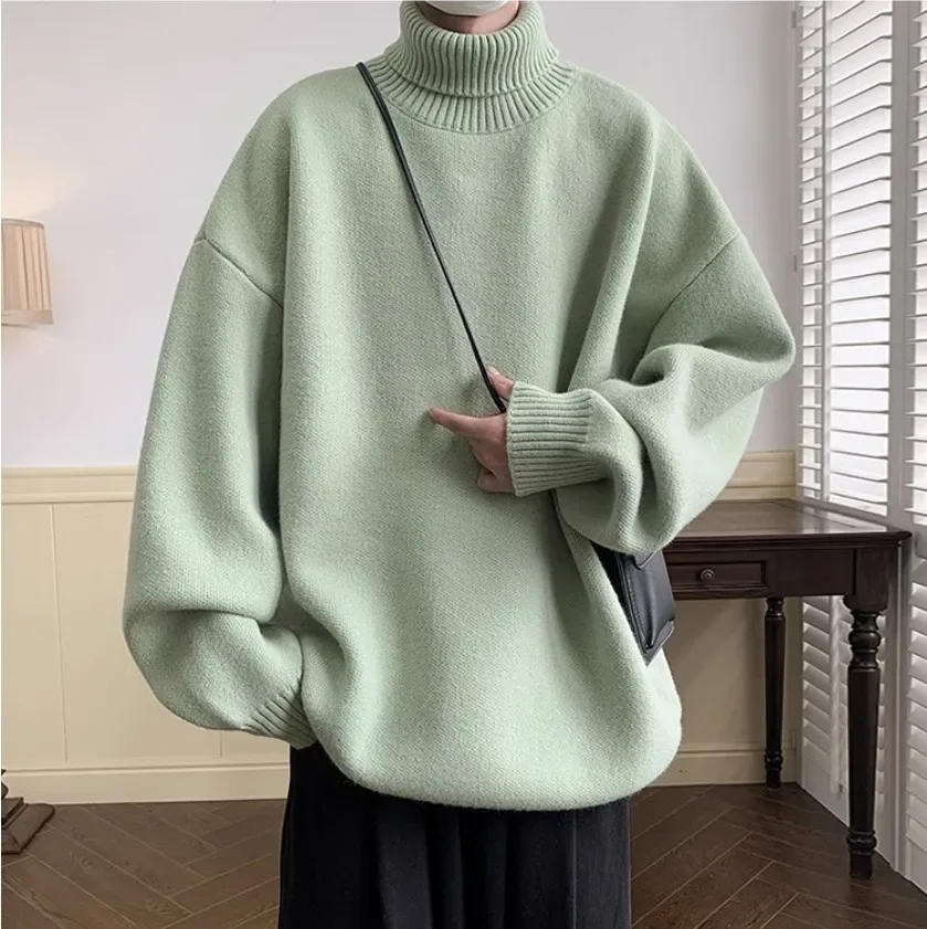 

Knitted Warm Sweater Men Turtleneck Sweater Men's Loose Casual Pullovers Bottoming Shirt Autumn Winter New Solid Color Pullovers