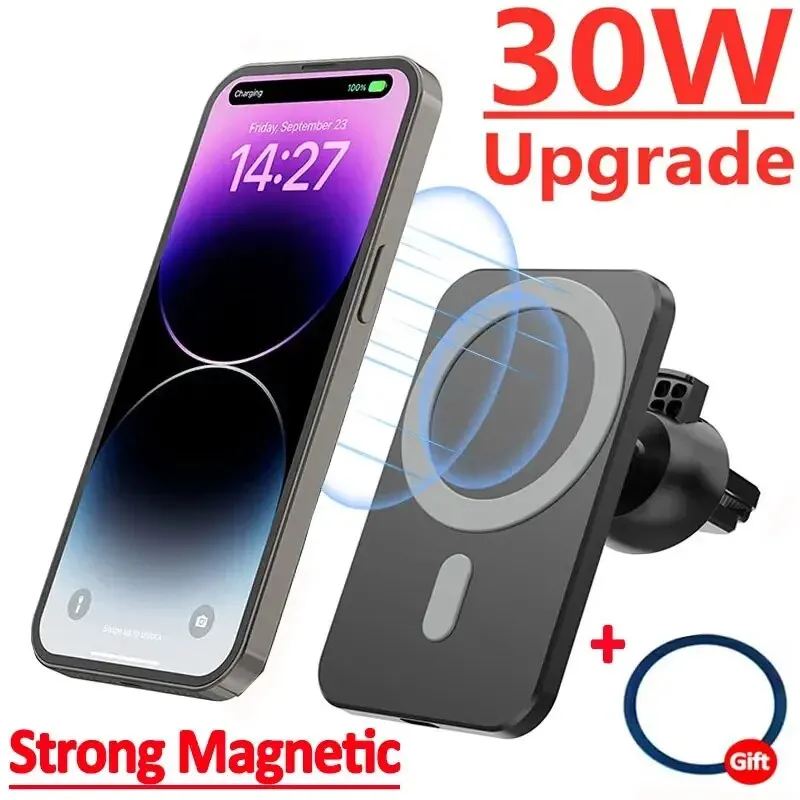 Cargador inalámbrico magnético para coche, estación de carga rápida para iPhone 15, 14, 13, 12 Pro Max, Mini Macsafe, 30W