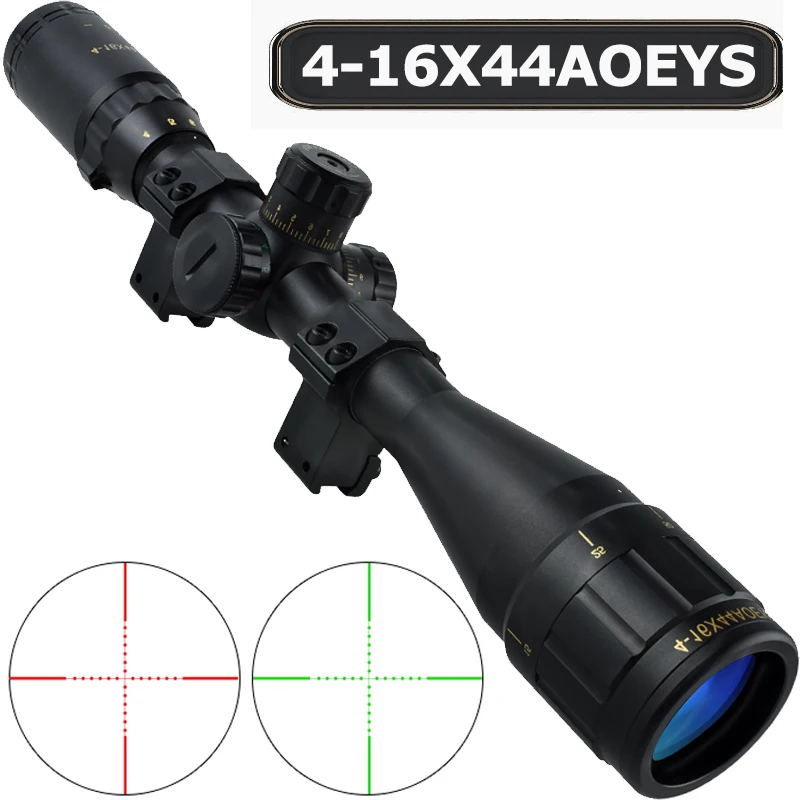 

4-16x44 Tactical RifleScope Red and Green Illuminated Built Gun Optics Scopes with Locking Turret Sunshade and Mount Included