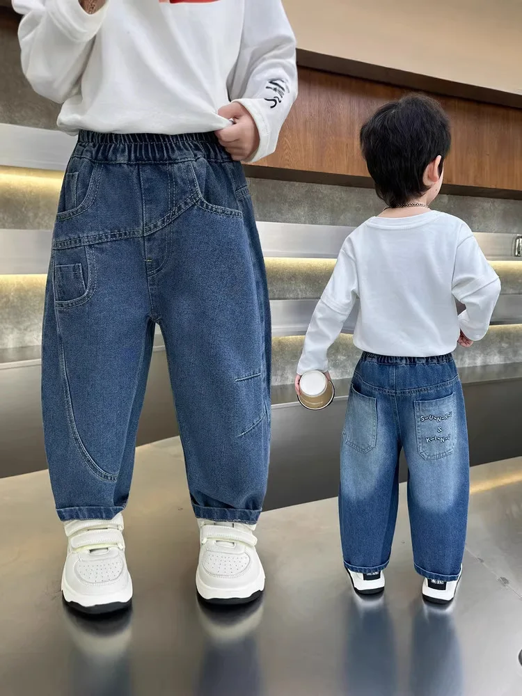2-10 Years New Jeans Baby Boys Jeans Elastic Waist Outside Children's Trousers Spring Autumn Fashion Kids Straight Pants