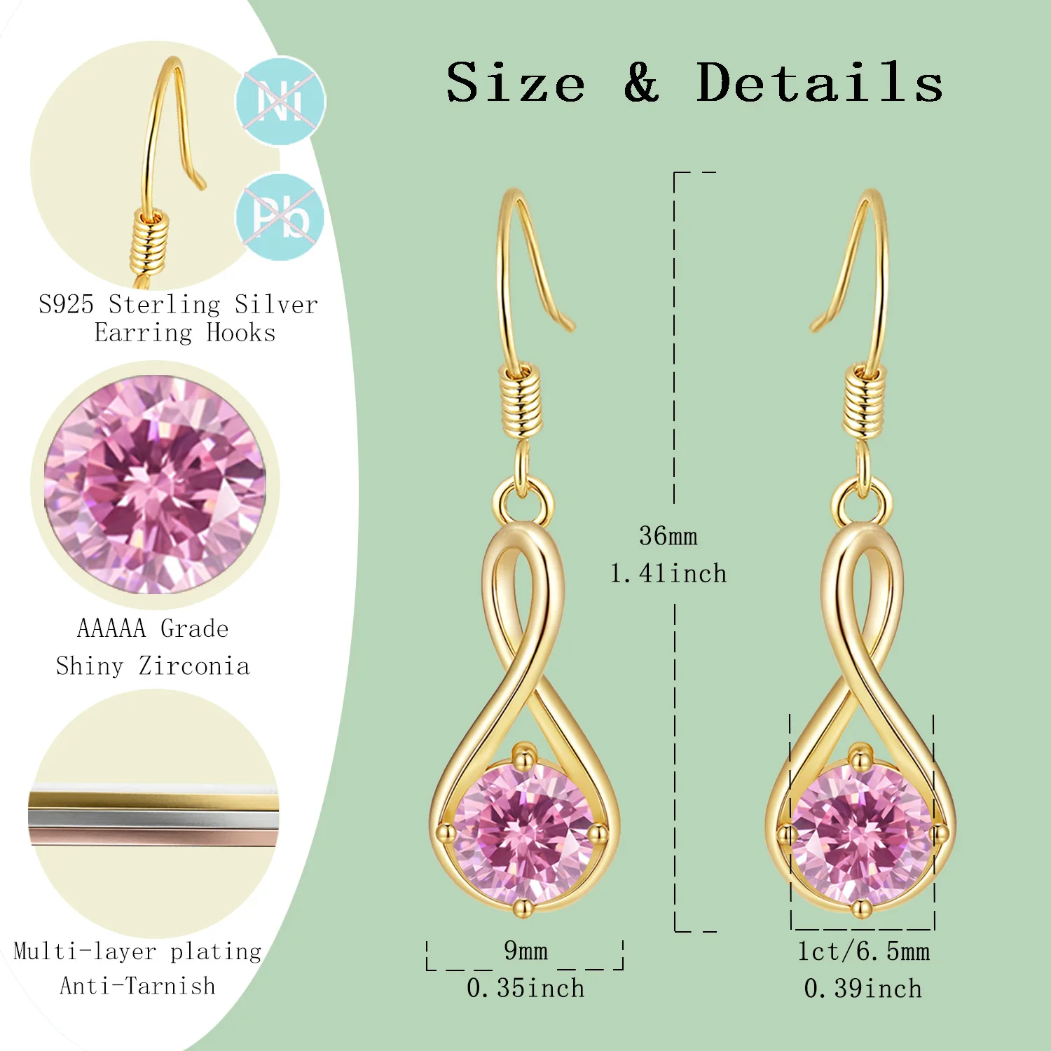 

LAMVOICE S925 sterling silver, 2 carat zirconia earrings, valentine’s Day, gift for daughter, designer item high quality