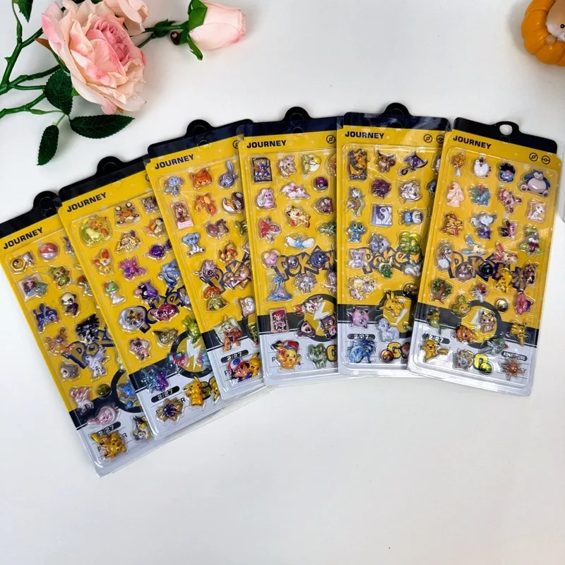 48pcs Pokemon 3d Solid Relief Stickers Cartoon Cute Diy Phone Decor Sticker Student Hand Account Stationery Gifts