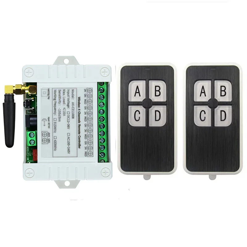 433Mhz DC 12V 24V 36V 4CH 10A Relay Module Receiver controller EV1527 Wireless Remote Control Switch 433Mhz for DC Motor DIY